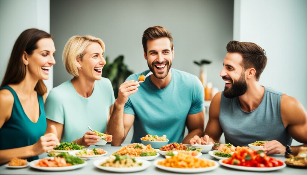 Männer und Frauen bei Essen