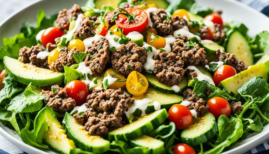 Salat mit Hackfleisch und Big-Mac-Sauce Salat mit Hackfleisch und Big-Mac-Sauce